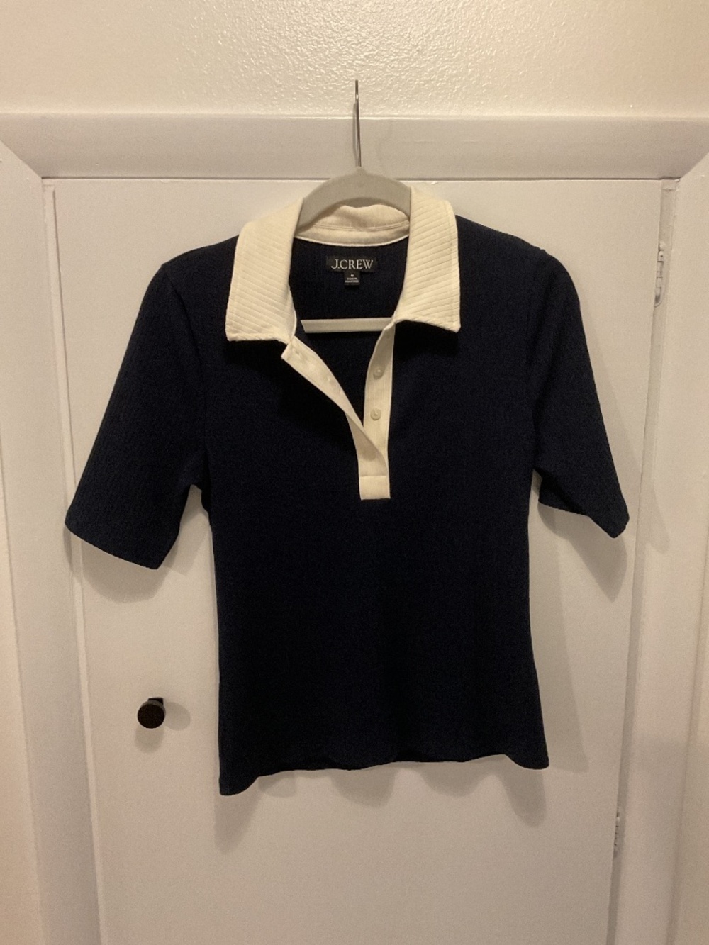 J.Crew Two Tone Polo Shirt, Navy and Ivory, Size Medium